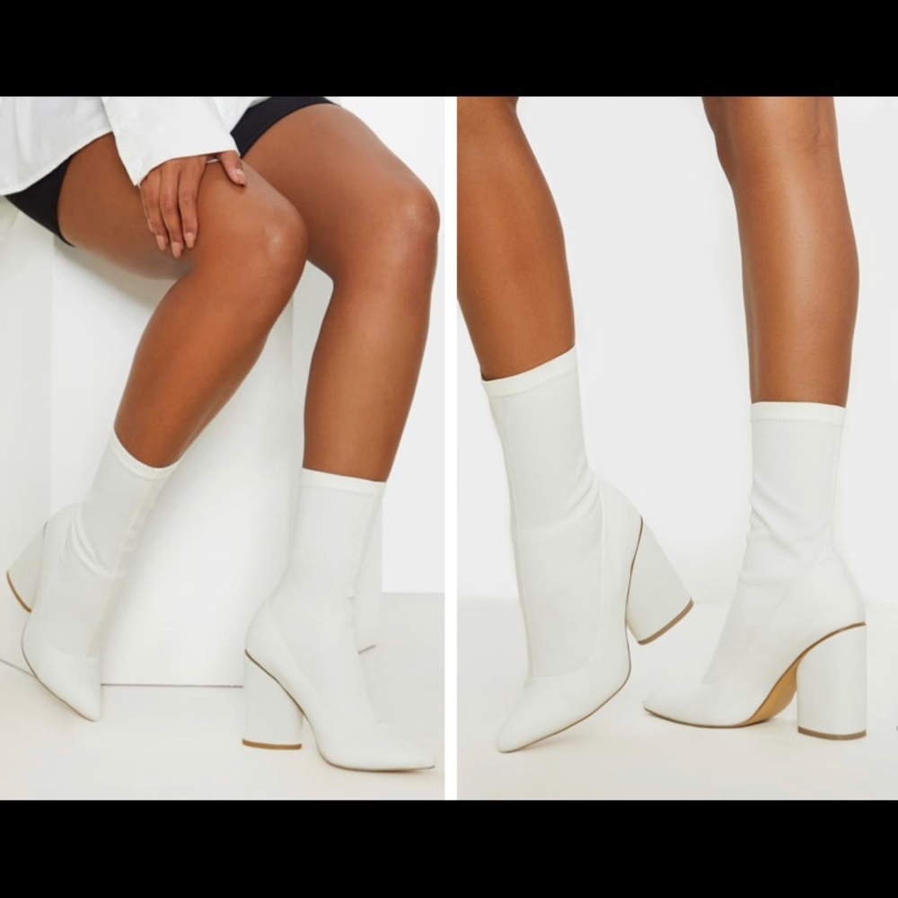 BRAND NEW White Chunky Block Heel Sock Boot PLT